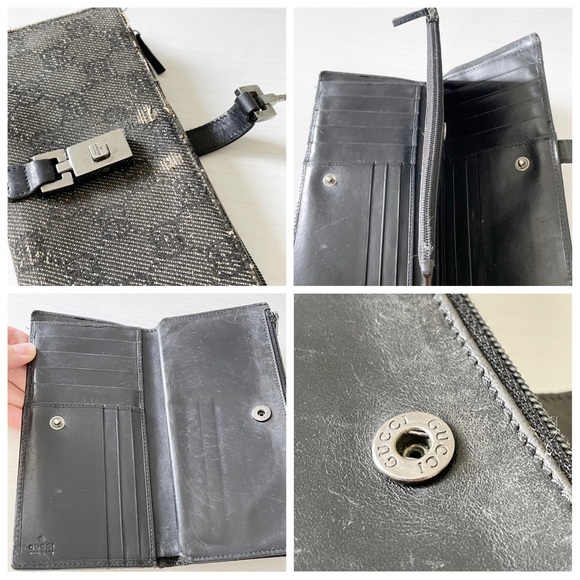 Gucci distressed gray black monogram denim Jackie long wallet - Picture 6 of 10